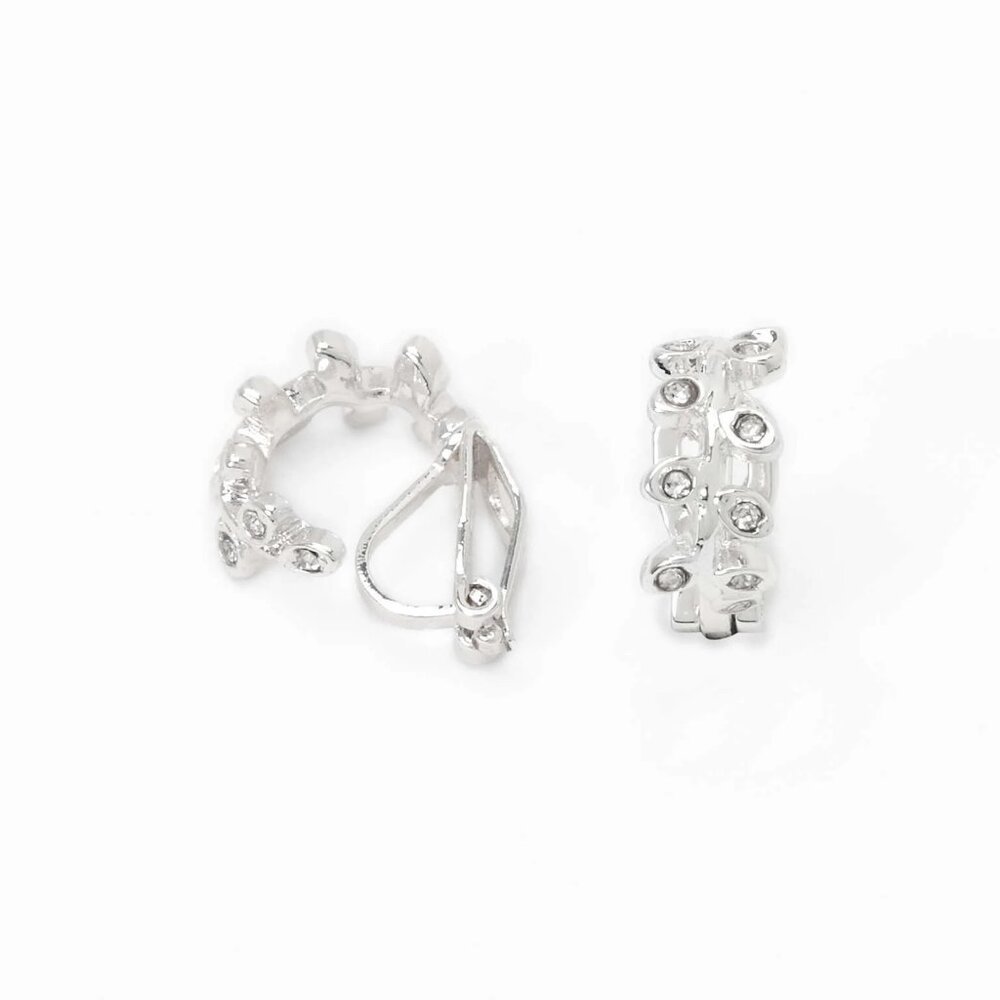 Silver-tone 10mm Crystal Leaf Clip-On Earrings